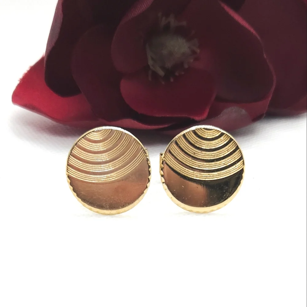 Vintage Gold Plate Geometric Cuff Links Retro Gold Circle Cuff Links
